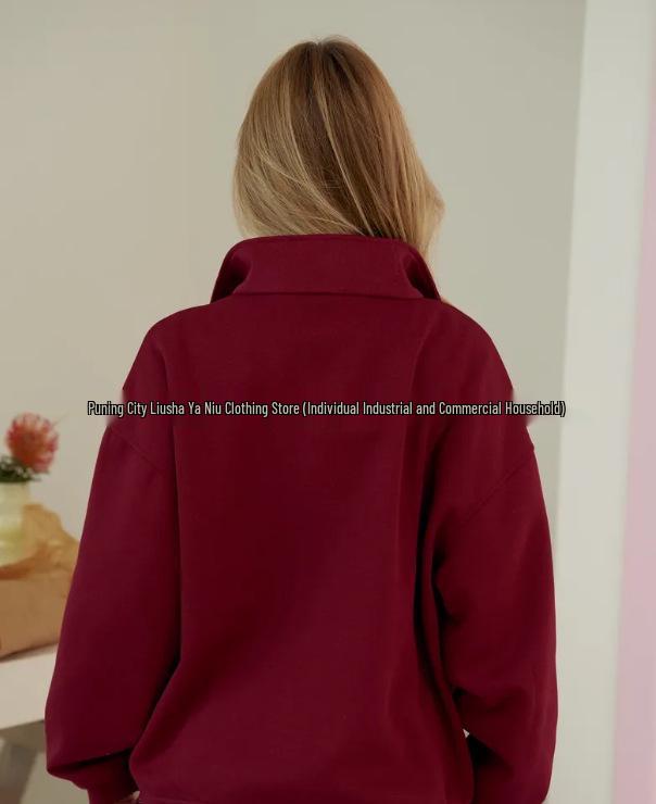 Trendy Thickened Lapel Half-Zip Sweatshirt with Vintage Flair for Autumn and Winter