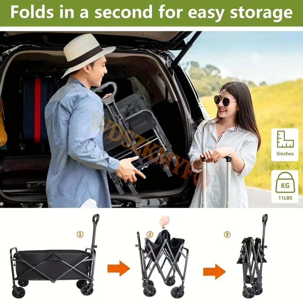 Zusammenklappbarer Faltbarer Mehrzweck-Strandwagen Bollerwagen Schwerlast Große Kapazität Faltwagen Outdoor-Trolley Tragbarer Garten-Campingwagen