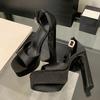 Fashion Liyke Runway Style Black High Heels Platform Sandals For Women Cozy Silk Square Toe Buckle Strap Lady Party Dress Shoes Size 40