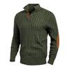 Men's Casual Sports Knit Sweater Slim Fit Button High Collar Patchwork Sweater