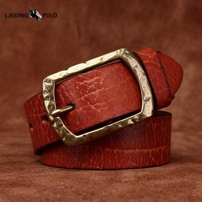 Ice Crack Bronze Buckle Thick Top Layer Cowhide Belt Men's Genuine Leather Fashion Trend Personality Jeans Belt