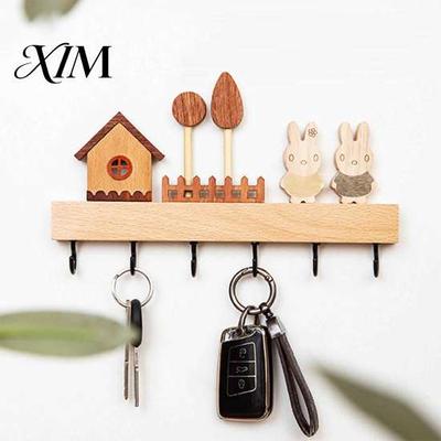 Heavy Duty Coat Hooks Wooden Key Holder with 6 Hooks, Decorative Entryway Organizer No Drill Hook Rack, Easy Wall Mount Installation Hanger