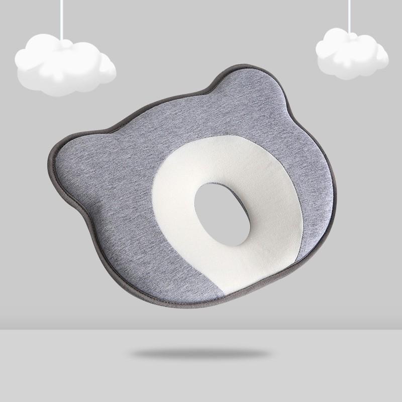 Baby Memory Foam Anti-Flat Head Pillow Newborns 0-12 Months Round Shape Cotton Cover Adjustable Sleep Support