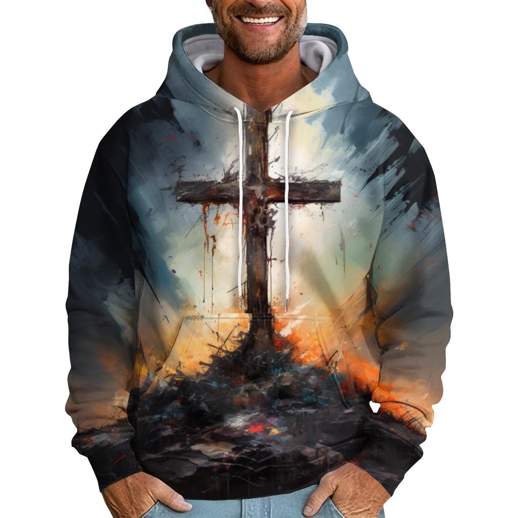 Sweat-shirt à capuche imprimé ample pour hommes, sweat-shirt de sport décontracté à la mode