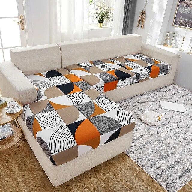 Sofa-Sitzkissenbezug für Wohnzimmer, Stretch-bedruckter Sofa-Schonbezug, L-förmiger Ecksofa-Bezug, Funda-Sofa, elastischer Couch-Bezug