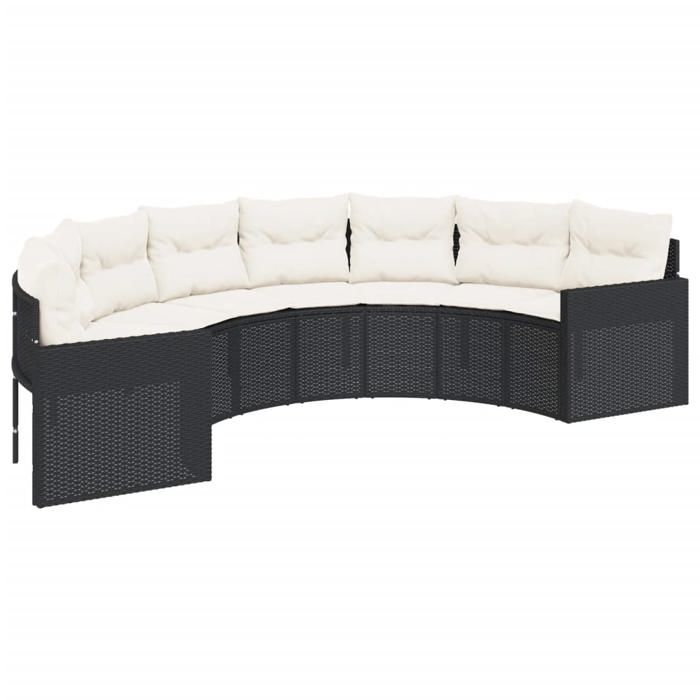 VidaXL Canapé de jardin avec coussins demi-rond noir résine tressée, canapé d’extérieur, canapé de forme demi-ronde, canapé 3318513