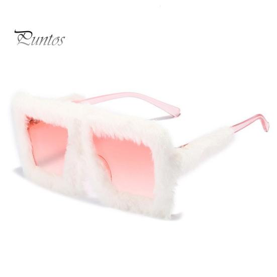 Women Sunglasses Fluffy Plush Trim Oblong PC Frame Anti-UV Sunscreen Eyewear for Club Parties Photography