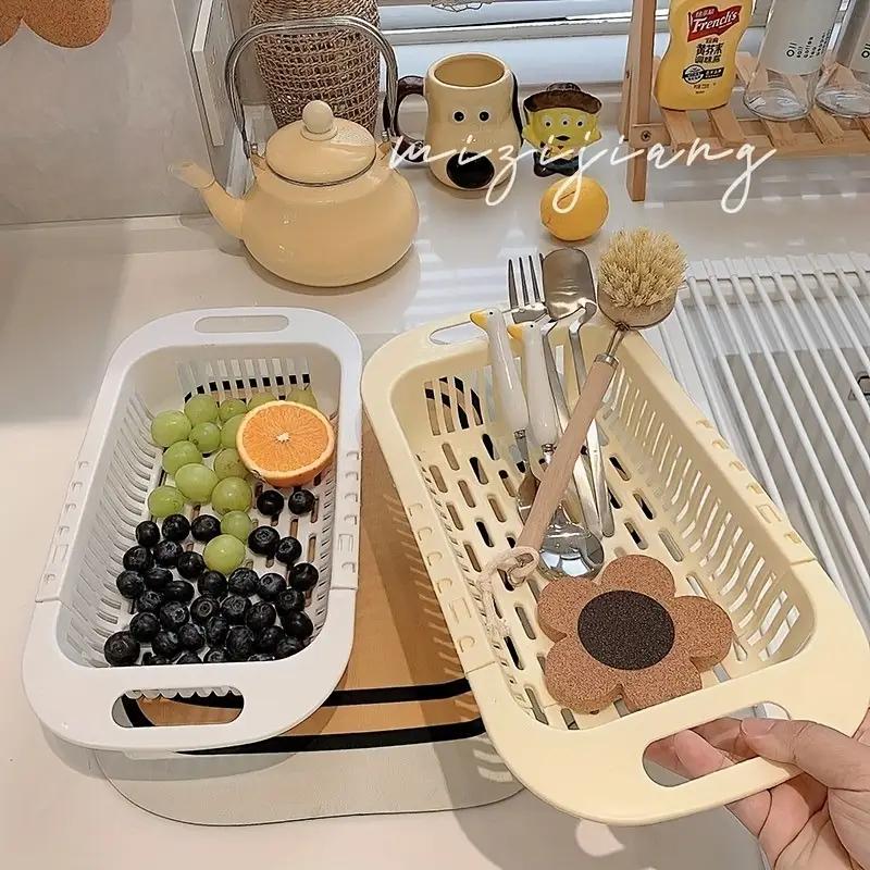 Over the Sink Plastic Colander with Ergonomic Handles for Draining and Washing Vegetables and Fruits