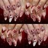Christmas Themed Press On Nail 48PCS Glossy Teardrop Fake Nail Snowman Reindeer Design Teardrop Shape for Women