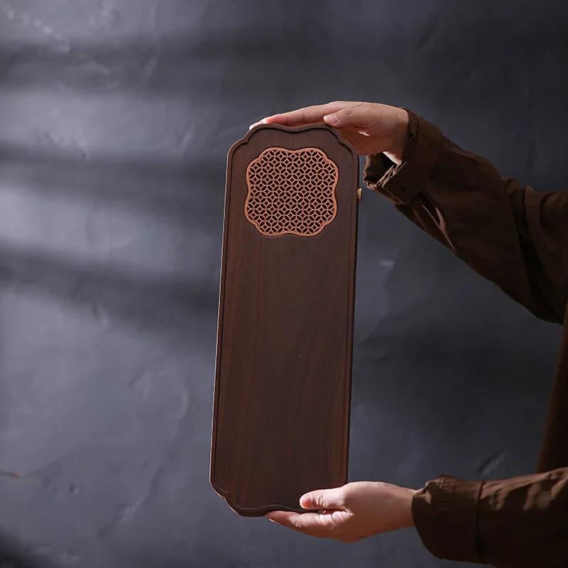 Black Walnut Tea Tray Household Small Solid Wood Tea Tray Pot Pad High-end New Chinese Tea Set Pot Bearing Dry Brewing Table