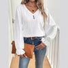 Women S Long Sleeve V Neck Solid Color Hollow Out Casual Top