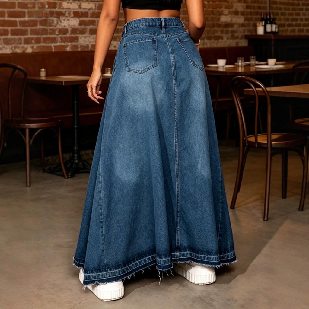Gonna in Denim da Donna Retro Vita Alta Chiusura a Bottoni Gonne Jeans Svasate Pieghettate Svasate A-line Maxi Gonne in Denim Gonne in Denim Vintage Casual da Donna