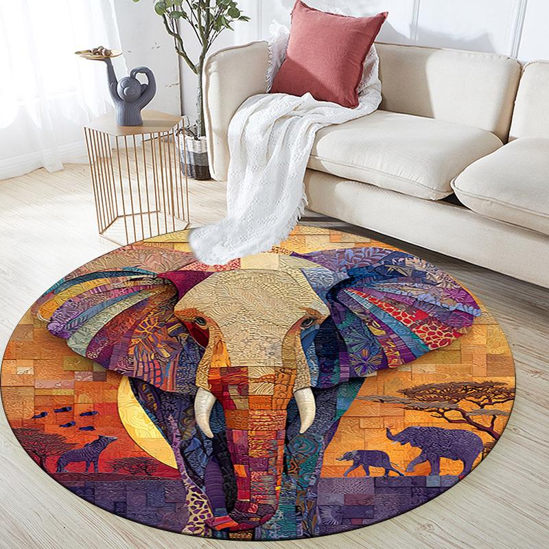 Elephant Round Area Rug,Carpet Rug for Living Room Bedroom Sofa Playroom Decor,Non-slip Floor Mat