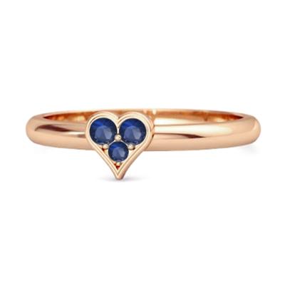 Blue Sapphire Round Heart Stackable Ring - 925  Sterling Silver Rose Gold Vermeil