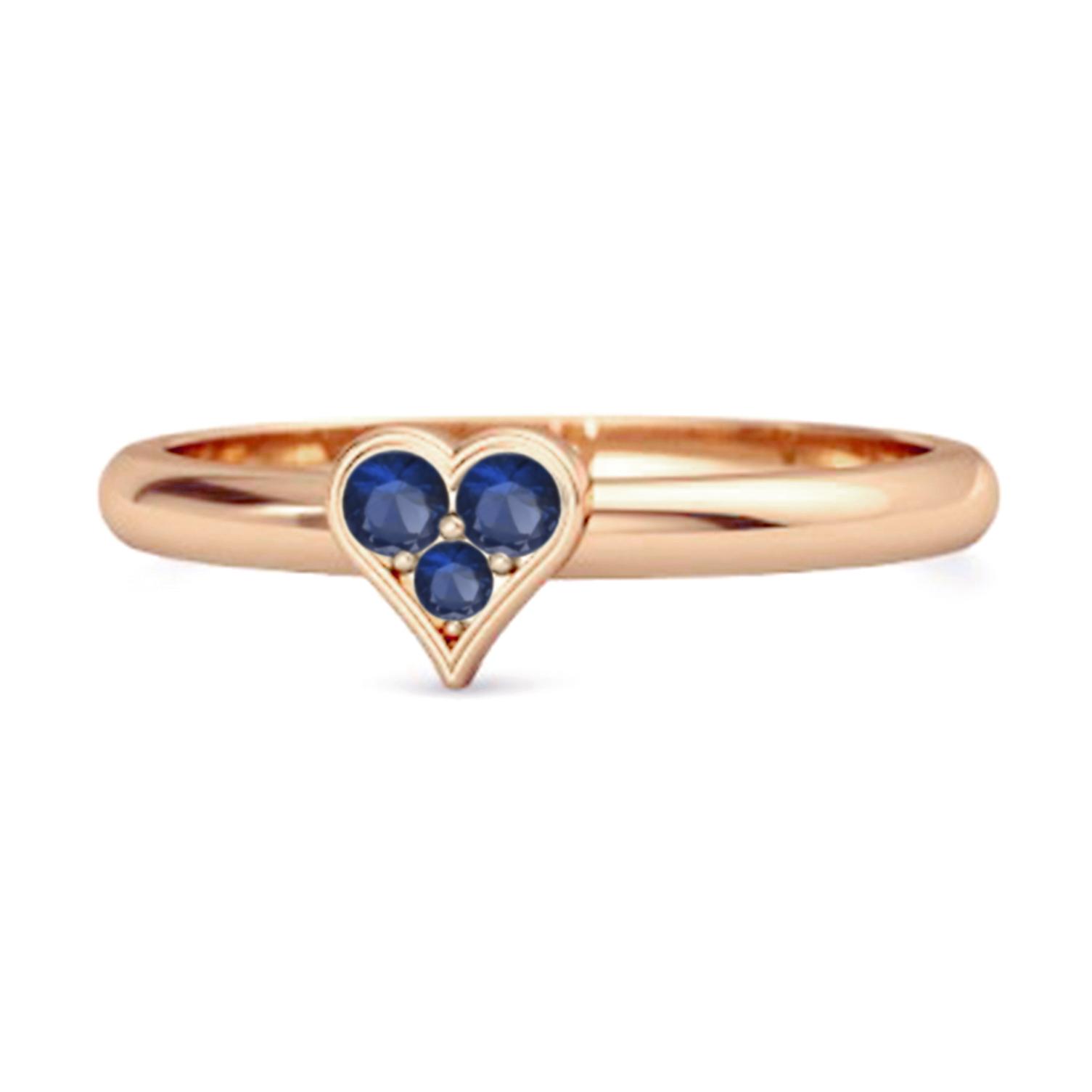 Blue Sapphire Round Heart Stackable Ring - 925  Sterling Silver Rose Gold Vermeil 8