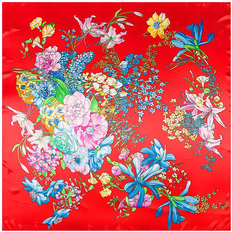 90*90 cm Luxury Brand Butterfly Floral  Print  Women  Silk Scarf Europe Style Square Scarves four seasons Shawls Satin scarfs