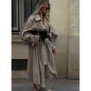 Women Casual Lace Up Long Trench Coat Chic Solid Color Full Sleeve Lapel Windbreaker New Fashion Loose Commute Jackets