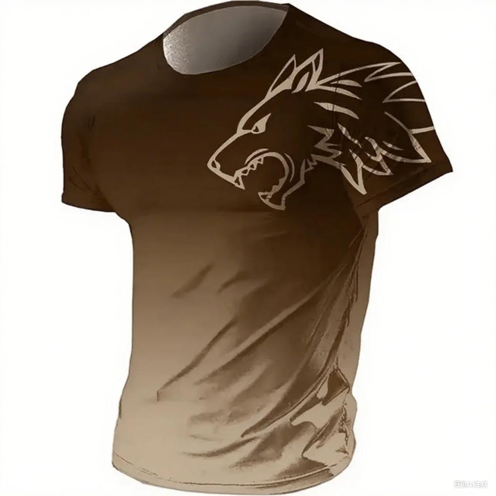 T-shirts for Men Fitness Sportswear 2025 Summer Vintage Men's 3d Printed Quick-Drying Gradient T-shirt Animal Wolf Short Sleeve