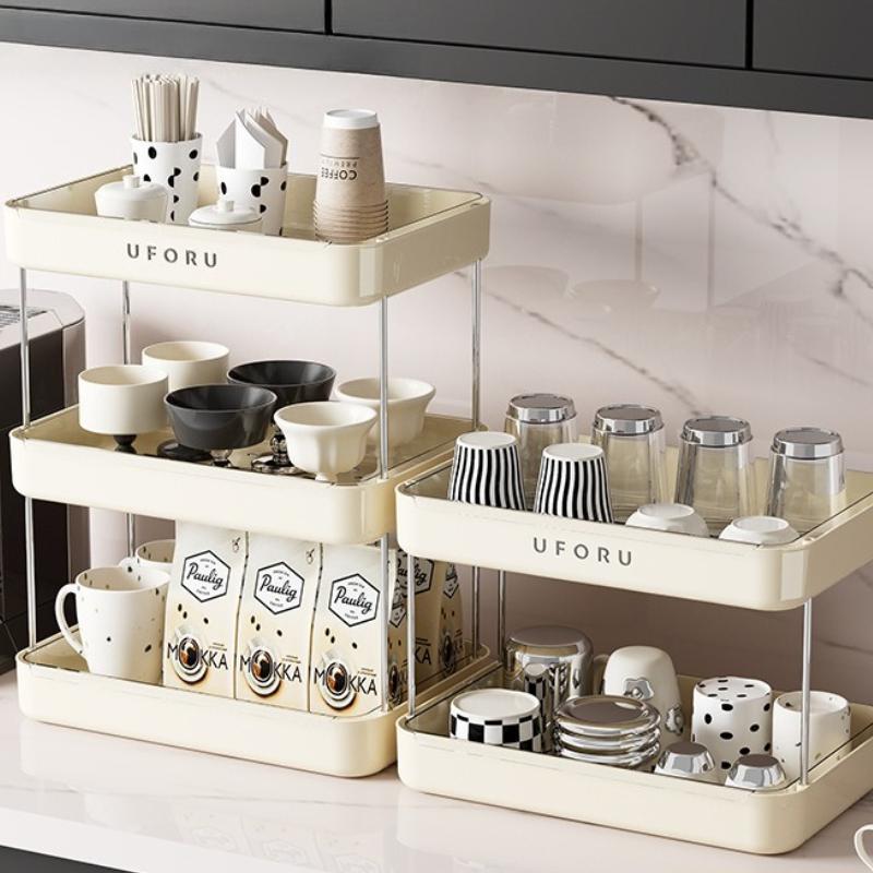 Suport pentru scurgere pentru cești de bucătărie și multifuncțional, suport pentru depozitarea ceștilor de ceai de uz casnic antic, organizator cu capacitate mare, cu strat dublu