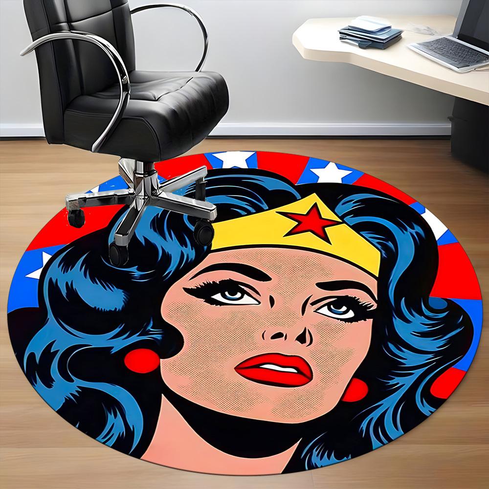 1pc Wonder Woman Superhero Office Round Area Rug, Under Office Chairs Bedroom Living Room Home Decor, Room Deco, Available in Various Sizes