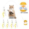 Interactive Cat Teaser Stick Cat Toy with Feathered Fish Interchangeable Teaser Heads 360-Degree Rotating Duck Base Detachable Teaser Wand for Small