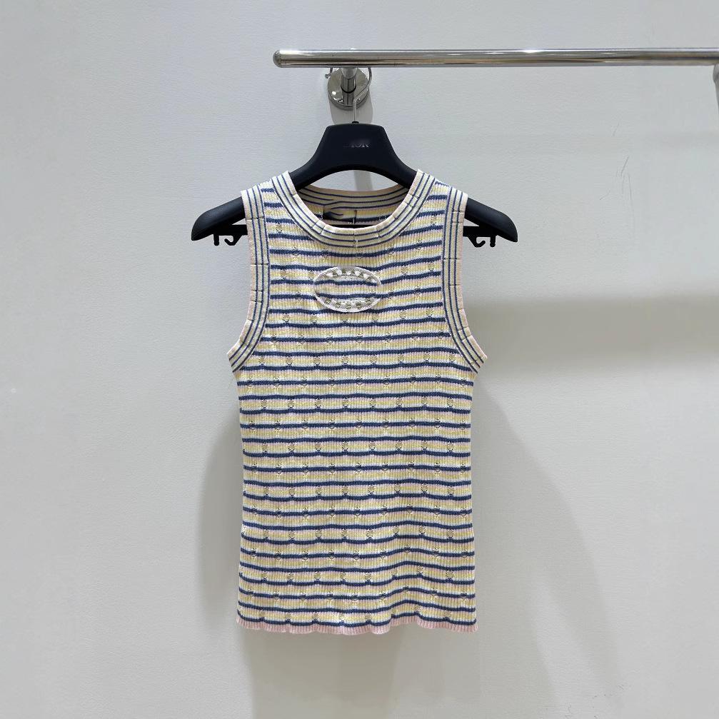 

Весенне-летняя полосатая трикотажная майка без рукавов с вышивкой Small