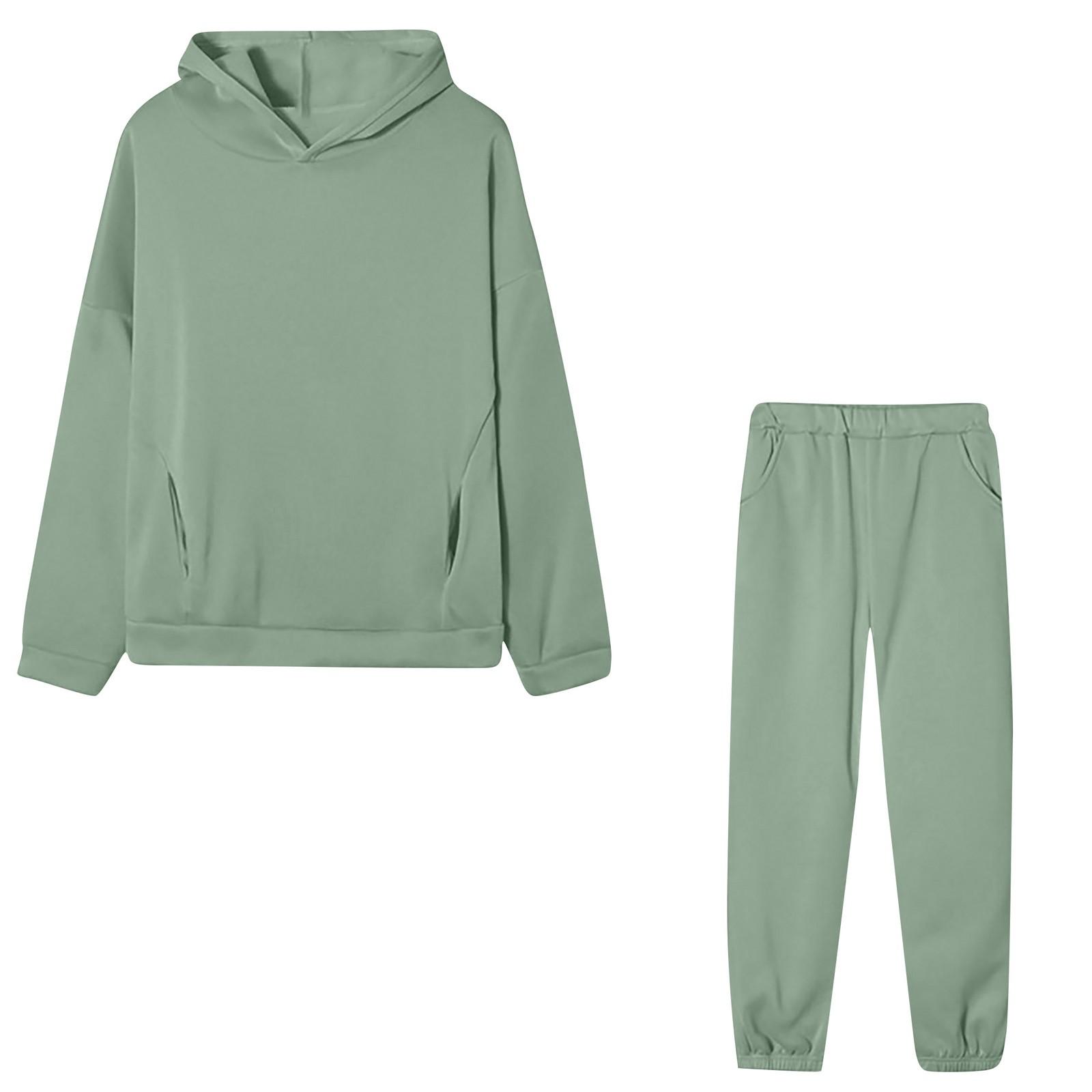Women s Sports Fashion Color Hoodie Casual Two-piece Set M зелёный