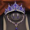 3 Pcs Princess Wedding Crown Jewelry Sets and Tiaras Green Pink Bride Necklace Earrings Set Girls Prom Birthday Accessory