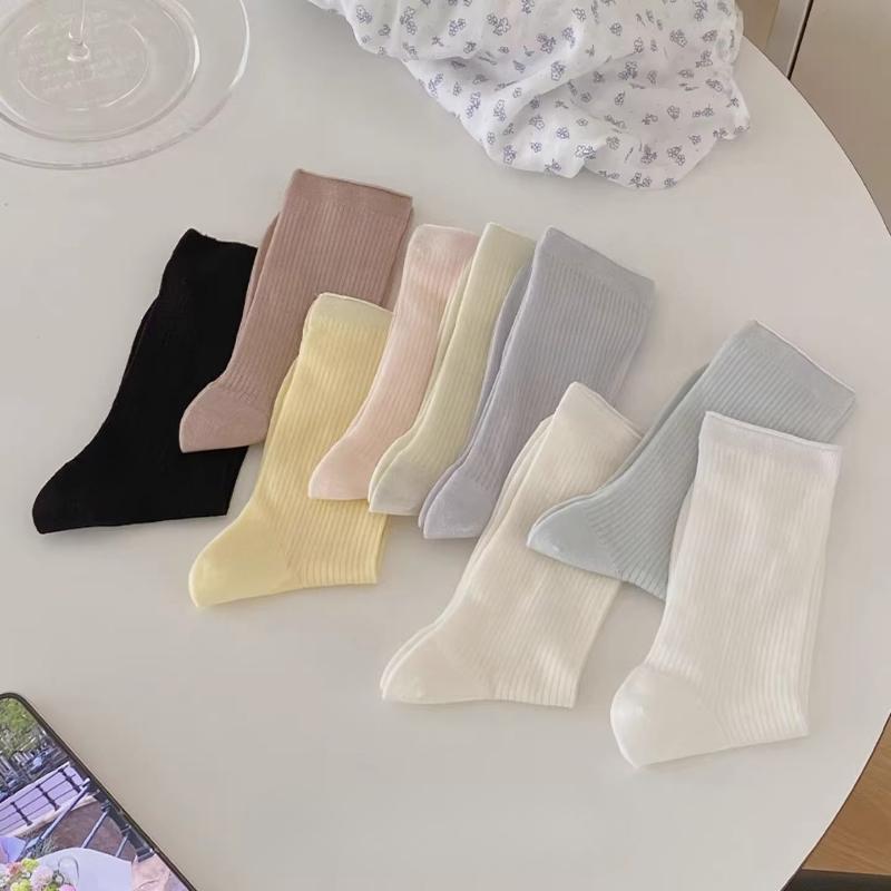 Summer Socks Women 76% Lyocell Silk Thin Breathable Solid Color Long Socks Korean Style Casual Streetwear Middle Tube Socks Sox
