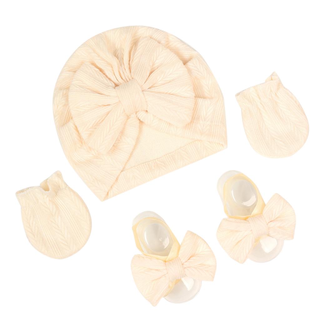1 Sett Babyfotograferingsluesett Nyfødt Sløyfeknute Lue Beanie Turban Hansker Vår Høst Jenter Spedbarn Fotorekvisitter Søte Tilbehør 0-1Å