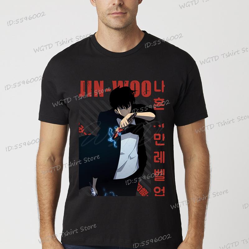 Solo Leveling Anime T-Shirt Sung Jinwoo New Manga Black Shirt S-4XL Funny Graphic Solo Leveling T Shirt Vintage Men Women Tshirt