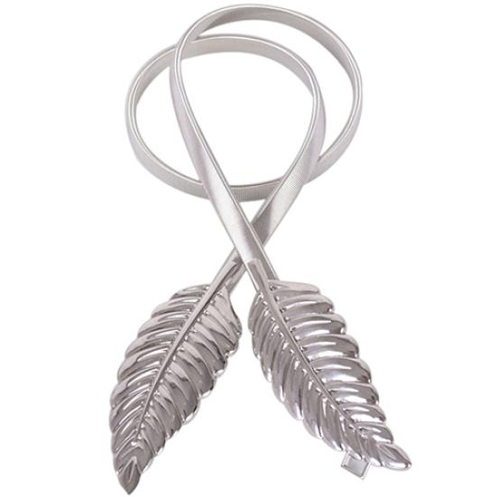 Women's Leaf Design Vintage Style Belt Elastic Clasp Metal Waist Femme Waistband