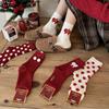 Women's Benmingnian Red Polka Dot Mid-Calf Socks - Autumn/Winter Rabbit Velvet, Creative Apple Christmas Design