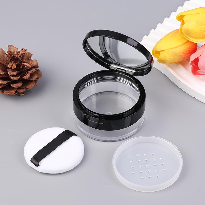 Refillable Travel Powder Box with Mirror – Empty Cosmetic Jar with Sifter for Loose Face Powder
