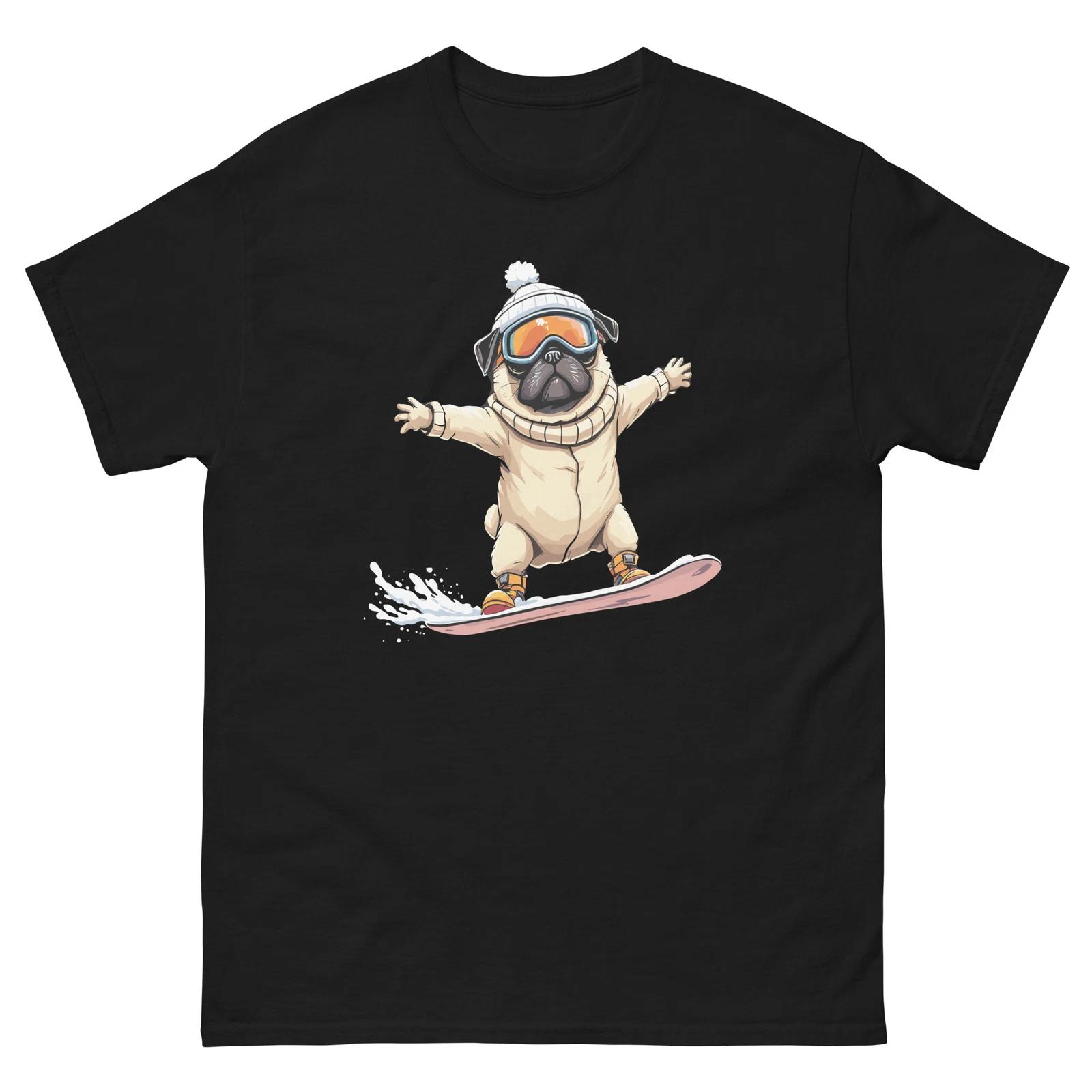 Pug Dog Snowboarding Fun Snowboard Design T-Shirt 2XL