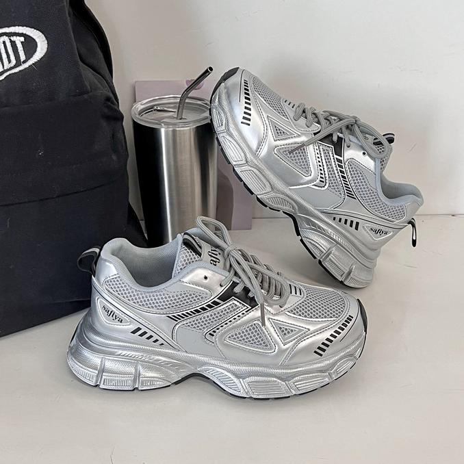 Women Causal Shoes Summer Brand Designer Wedges Silvery Sneakers Platform Trainers Shoes Female Outdoor Walking Vulcanized Shoes