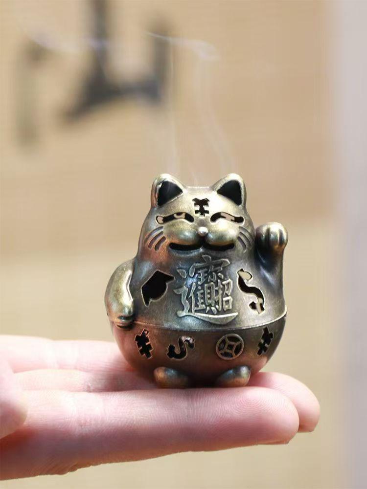 Good luck, fortune, cat incense burner, household indoor mini incense burner, tea ceremony incense burner