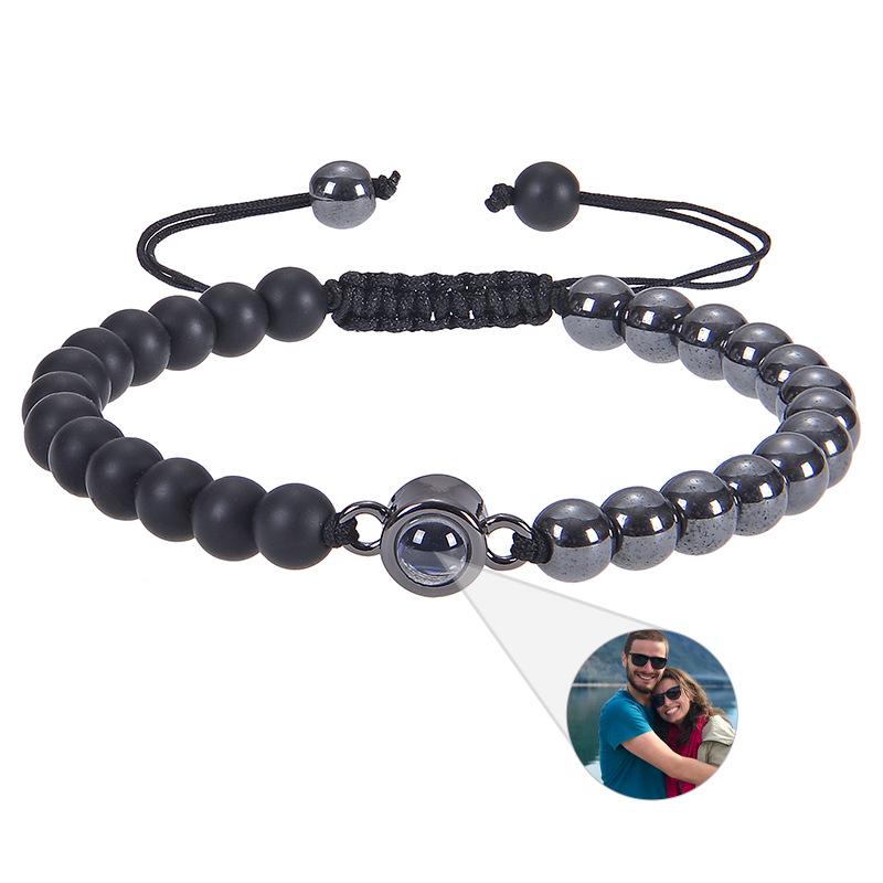 Custom Tiger Eye Photo Bracelet with Frosted Stone