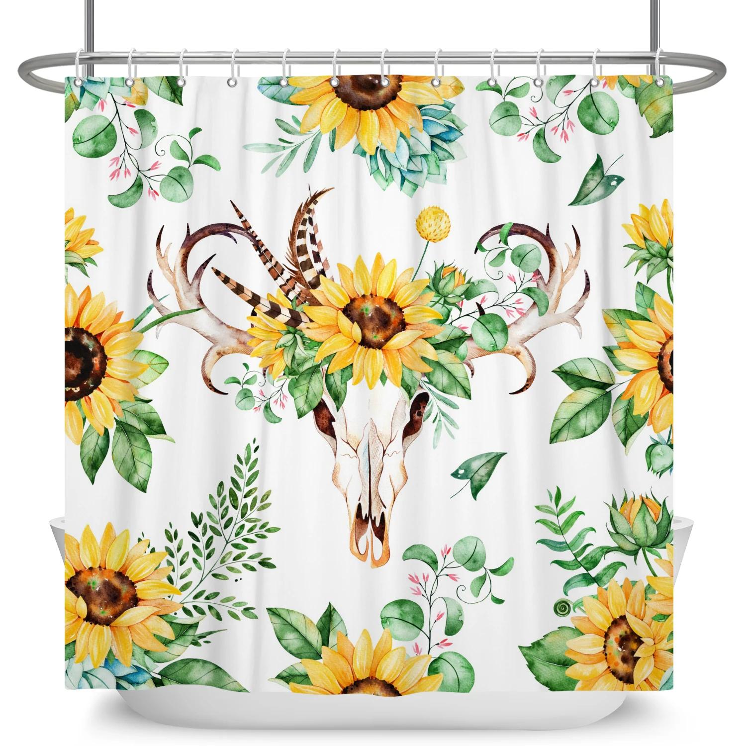 

Funny Sunflower Shower Curtain Spring Autumn Flowers Bath Curtains Modern Polyester Waterproof Garden Bathtub Screen With Hooks 90x180cm