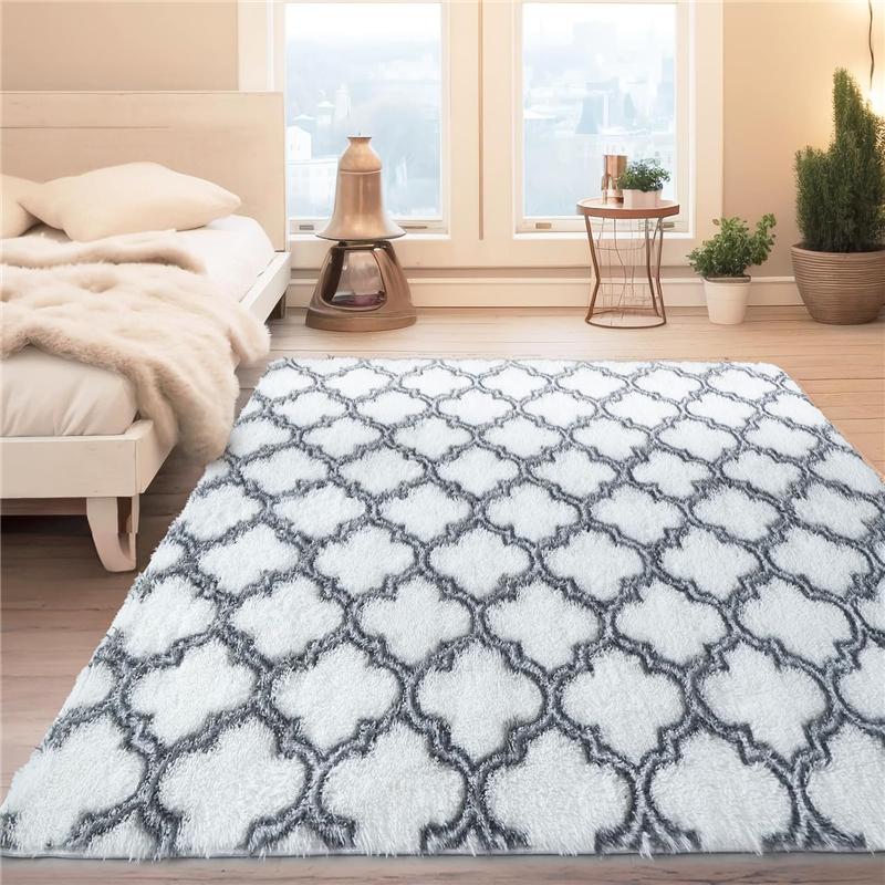 Area Rugs for Bedroom, Upgrade Non-Slip Grey Fluffy Soft Shag Carpet, Indoor Floor Gray Fuzzy Shaggy Living Room Plush Rug for Kids Home Dorm Decor