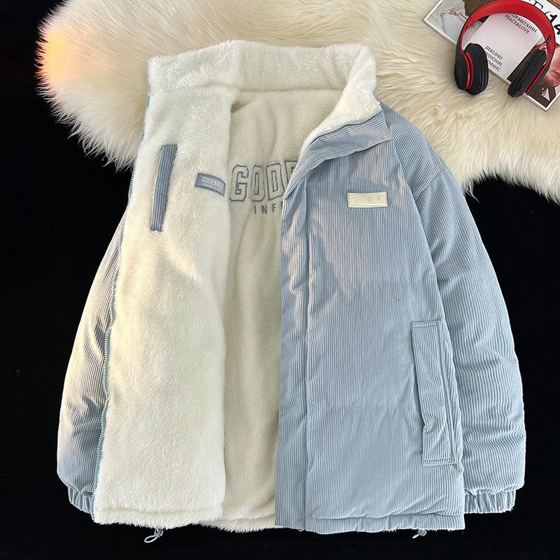 American-style stand-up collar trendy brand cotton-padded coat men's winter corduroy jacket lamb wool loose warm cotton-padded jacket