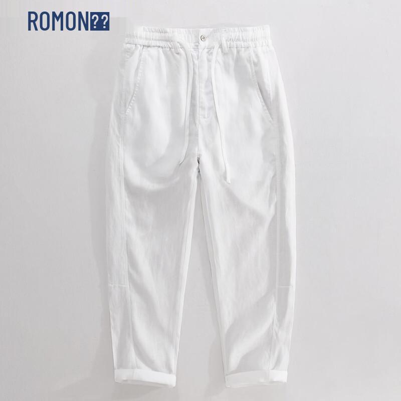 ROMON Men s Spring/Summer Loose Straight-Leg Linen Blend Pants 3XL