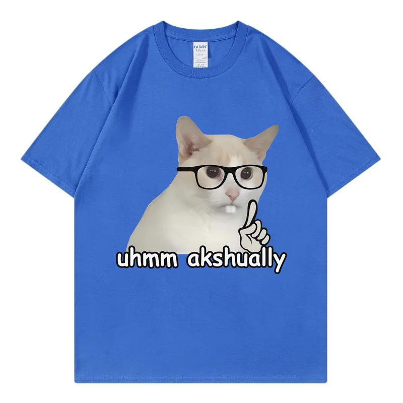 Um Actually Funny Nerd Cat Meme Tshirt High Street Fashion Trend Short Sleeve Tshirts Mens Women Casual Loose Cotton T Shirts