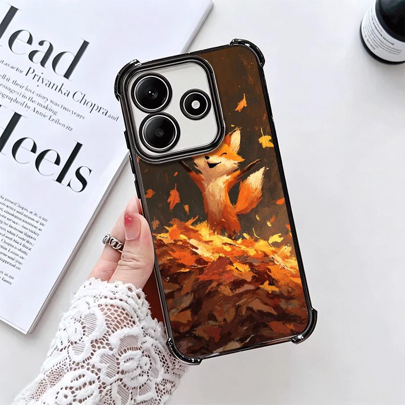 Cartoon Fox Animal Plating Phone Case For Xiaomi Redmi Note 14 15 Pro Plus 13 12 11 11S 11T 10 9S 9 5G Anti-Fall Airabag Cover