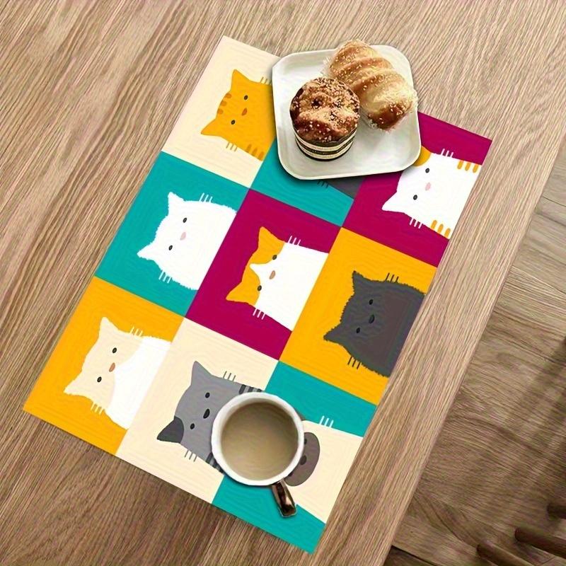 4 Pz. Runner Colorati con Gatti – Design a Scacchi, Resistenti al Calore, Poliestere Facile da Pulire, Divertente Decorazione per la Casa e le Feste