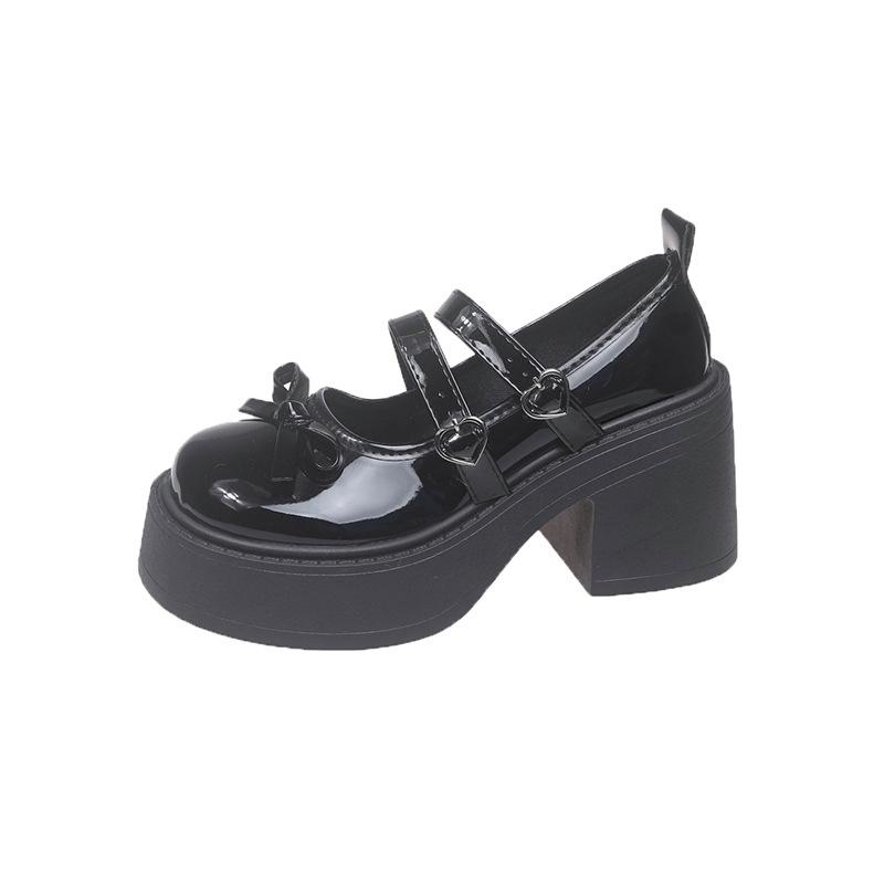 Japanese Jk Heightening French Versatile Small Leather Shoes 2025 Summer New Women's Bow Thick High-heeled Mary Jane Single Shoes