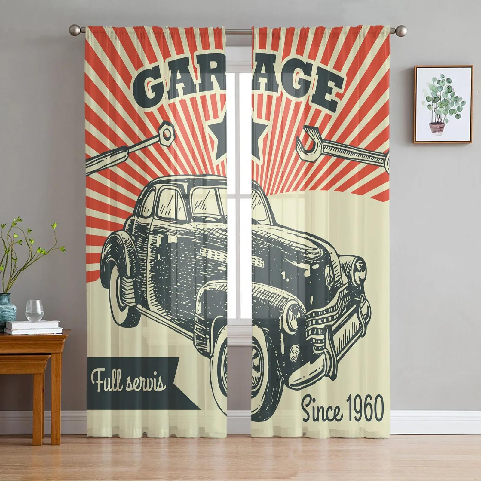 

Car Retro Transparent Drapes Living Room Window Panel Fine Netting Drapes For Bed Chamber Cooking Area Household Ornamentation Light Voile Drapes W135 x H115cm x1&Grommet Top