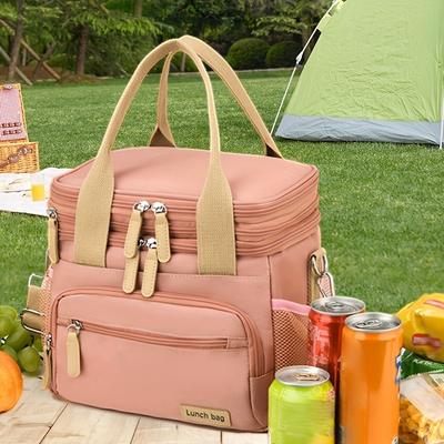 Doppelschichtige isolierte Lunchtasche mit großem Fassungsvermögen, tragbare Kühltasche mit auslaufsicherem Design, Tragetasche aus Oxford-Gewebe für Picknick & Outdoor