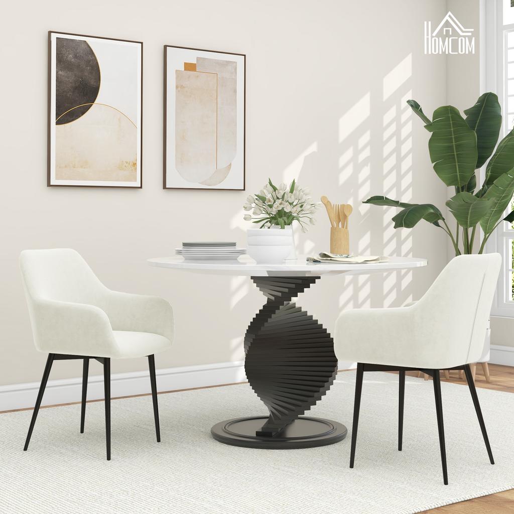 Set of 2 Nordic Dining Chairs Padded with Curved Armrests in Velvet-Effect Fabric, 54x57x80 cm, Cream