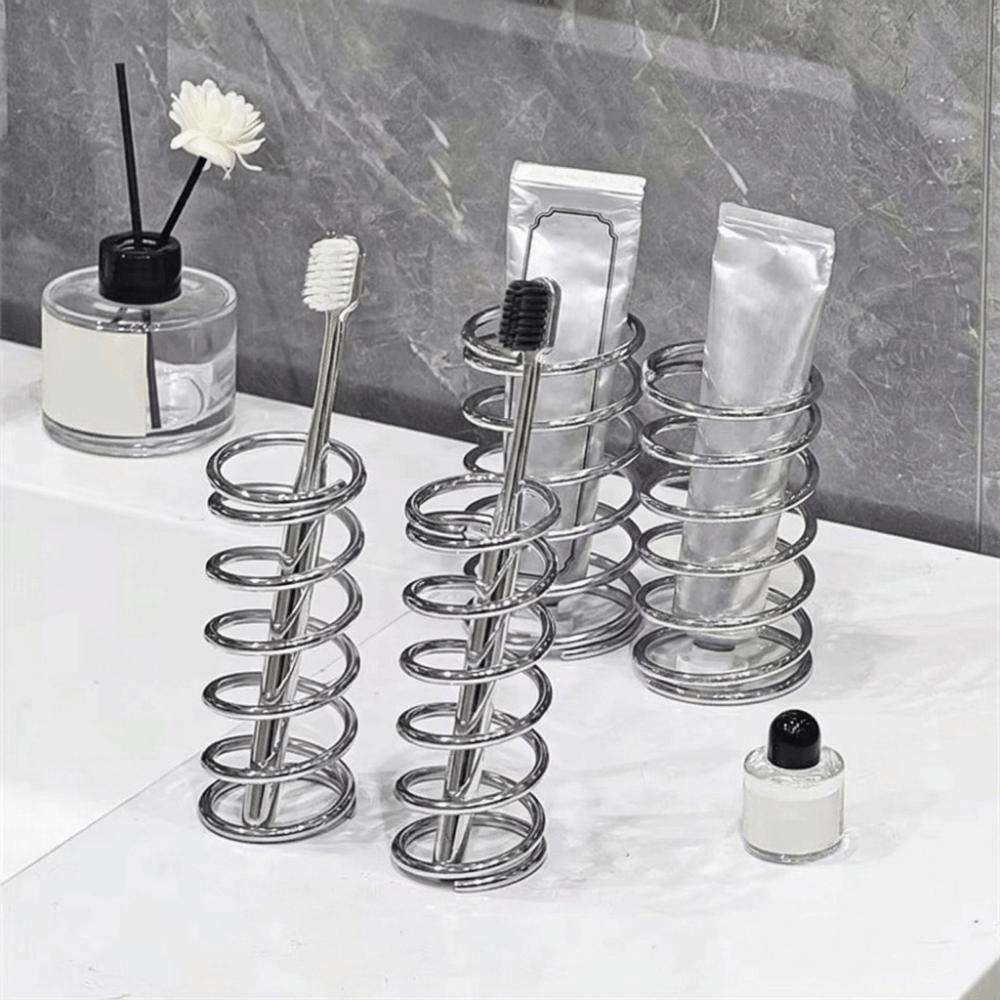 Stainless Steel Spring Shaped Toothbrush Holder Silver Toothbrush Toothpaste Organizer Desktop